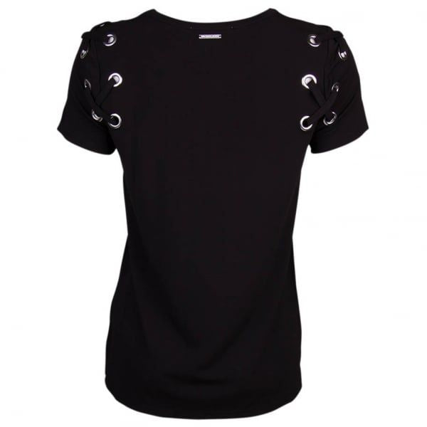 Womens Black Lace Arm S/s T Shirt