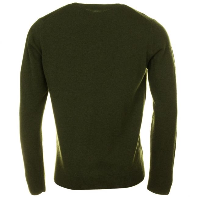 Mens Green Wool Crew Knitted Jumper