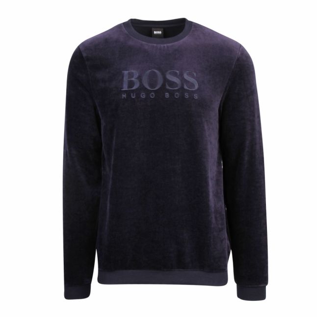 Mens Dark Blue Velour Crew Sweat Top