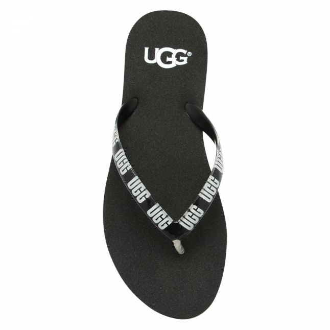 Womens Black Simi Graphic Flip Flops