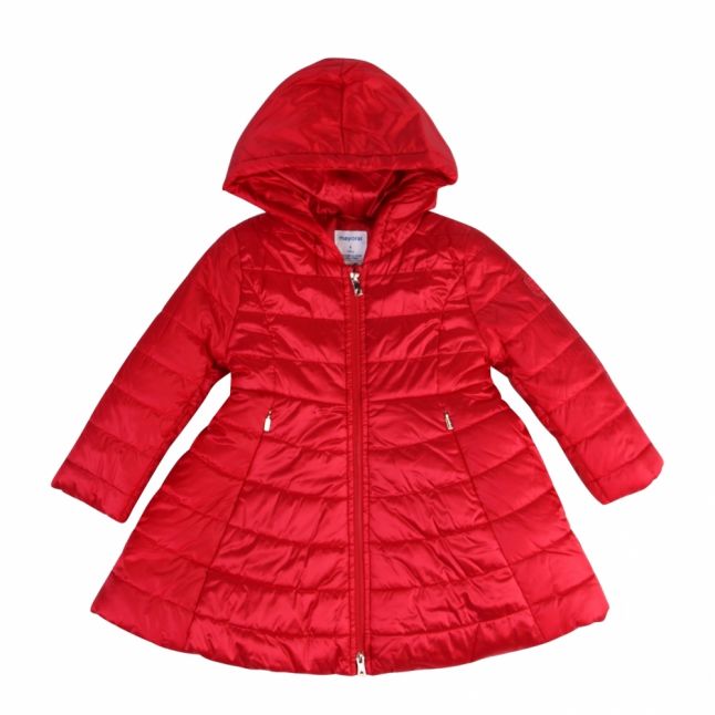 Girls Red Quilted Hooded Coat