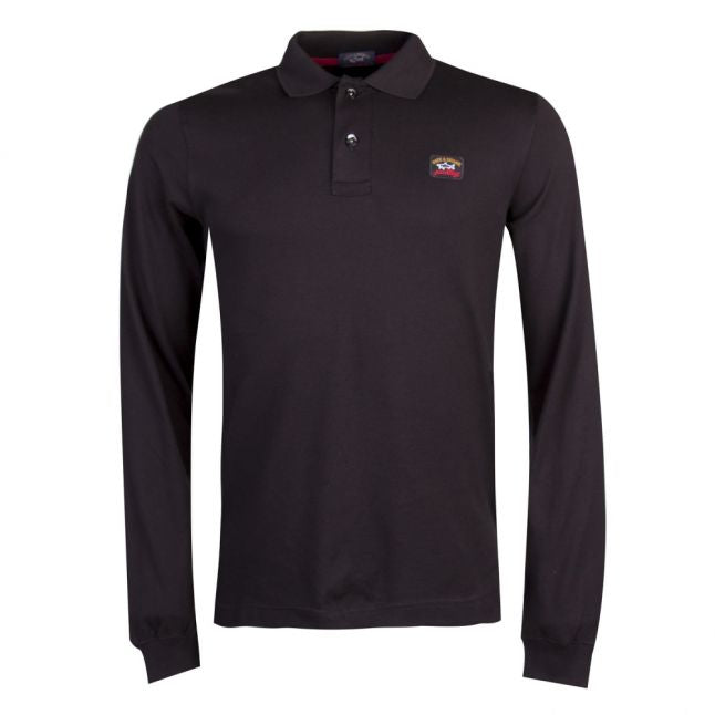 Mens Black Shark Fit L/s Polo Shirt