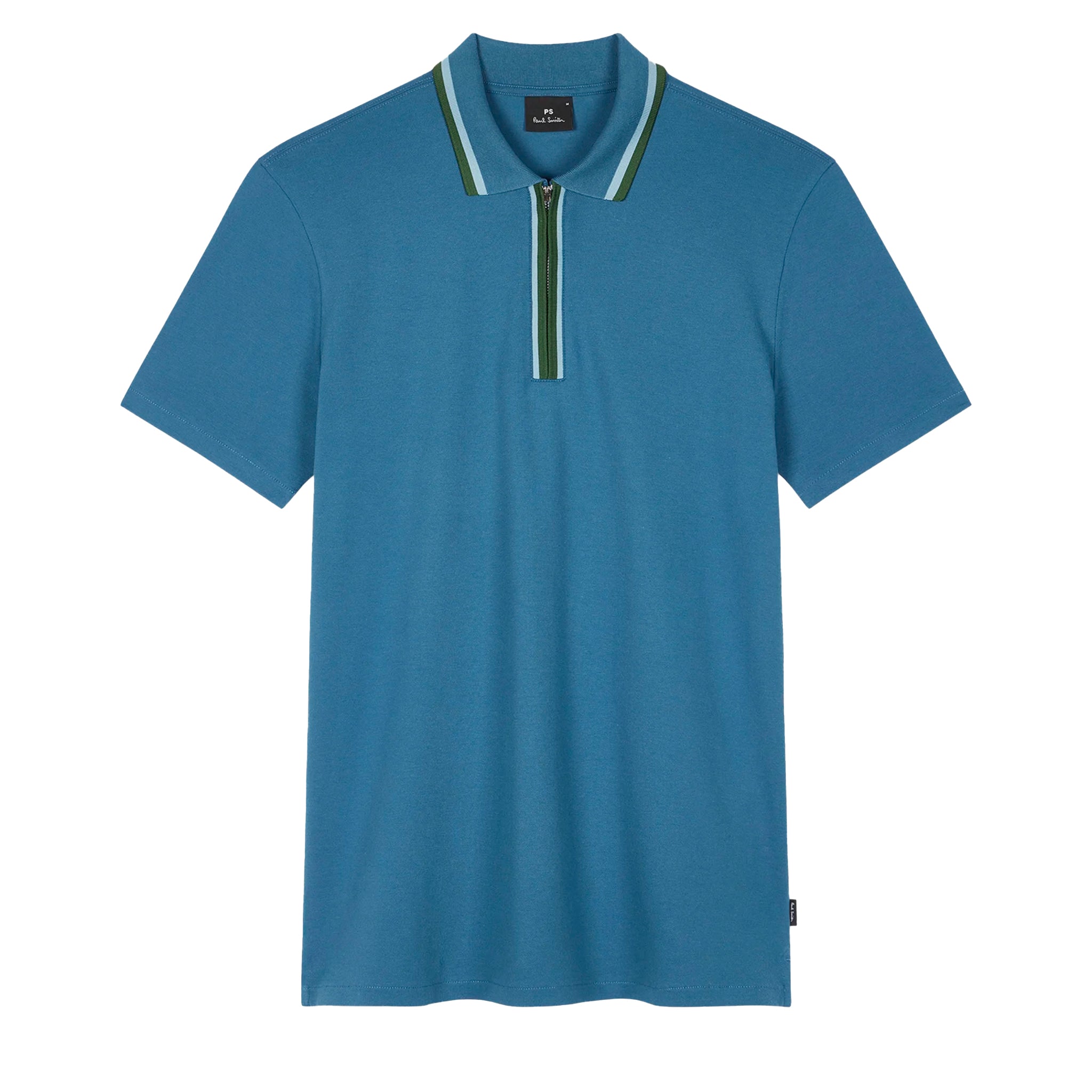 Mens Paul Smith Blue Tipped Half Zip S/s Polo