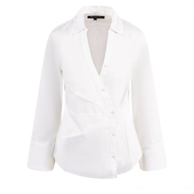 Womens Linen White Isabelle Polin Asymmetric Shirt