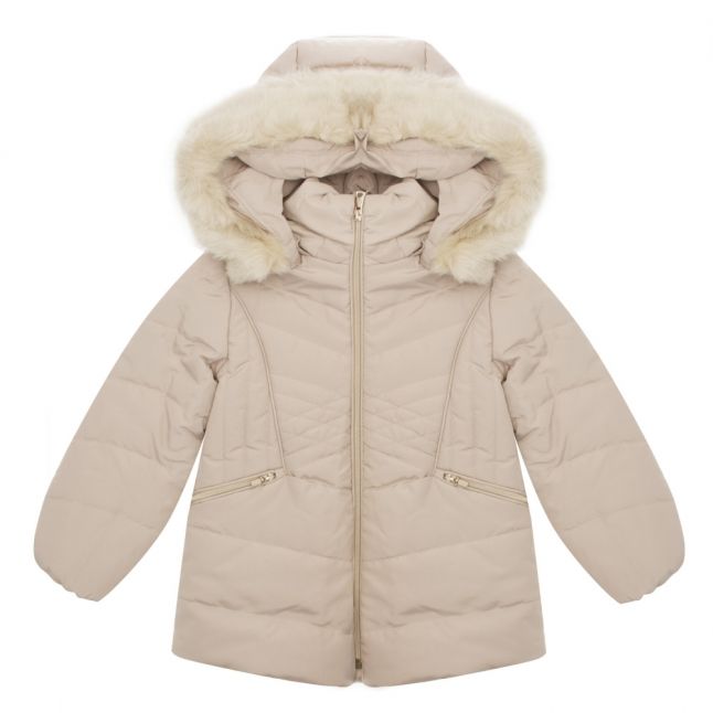 Girls Champagne Quilted Hooded Coat