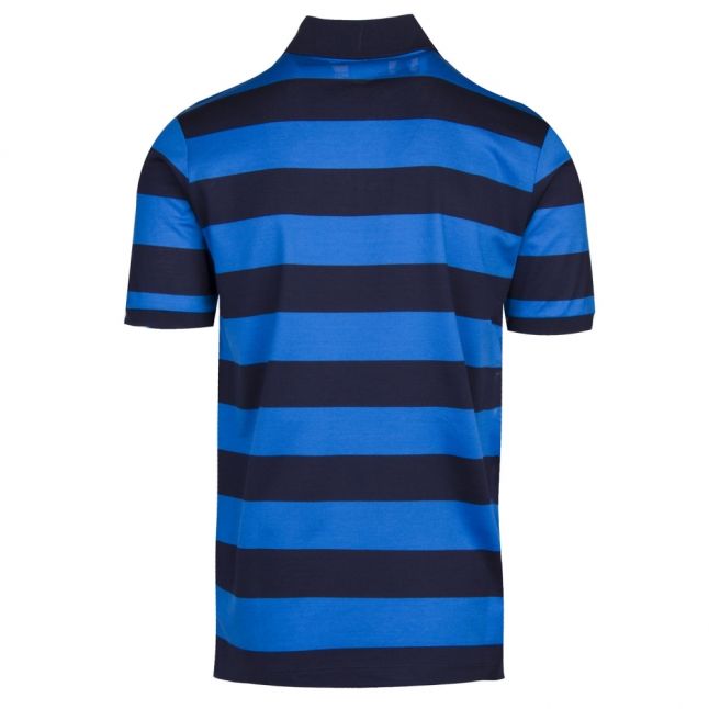 Mens Blue/Navy Classic Stripe Custom Fit S/s Polo Shirt