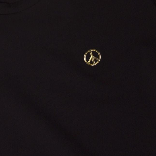 Mens Black Small Peace Badge Slim S/s T Shirt