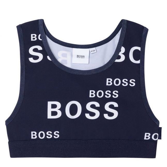 Girls Navy Logo Print Crop Top