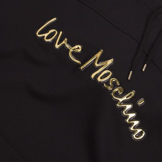 Mens Black/Gold Raised Logo Hooded Sweat Top