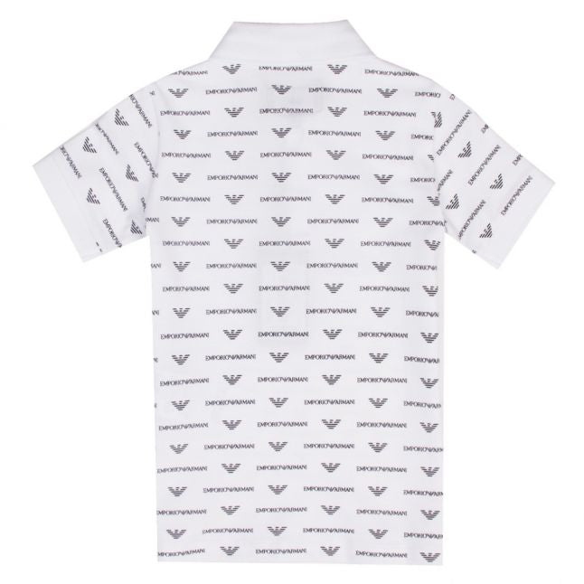 Boys White Multi Logo Print S/s Polo Shirt