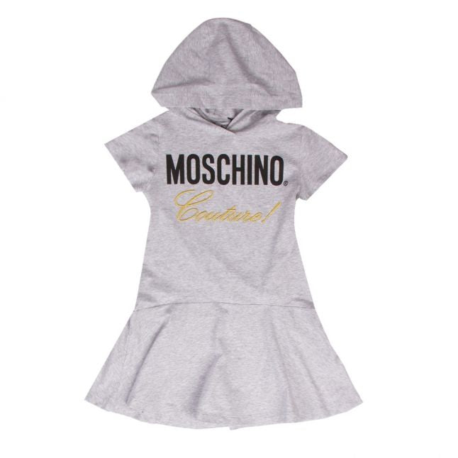 Girls Grey Melange Couture Logo Hood Dress