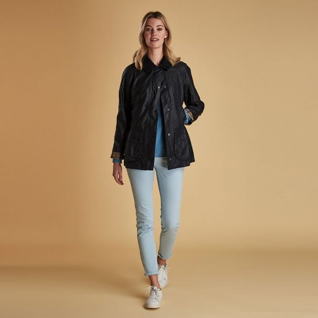 Womens Navy Beadnell Waxed Jacket