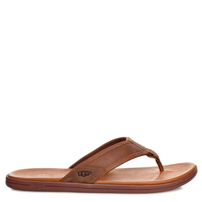 Mens Luggage Brown Seaside Leather Flip Flops