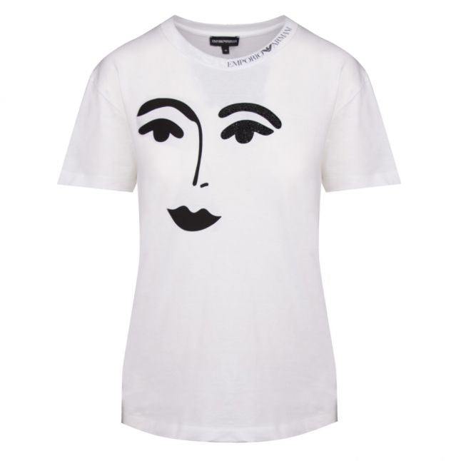 Womens White Sequin Face S/s T Shirt