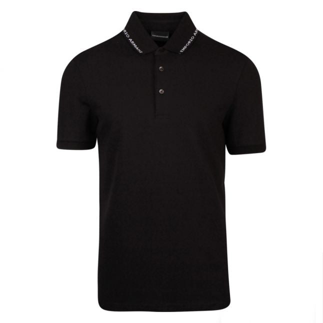 Mens Black Branded Collar Trim S/s Polo Shirt