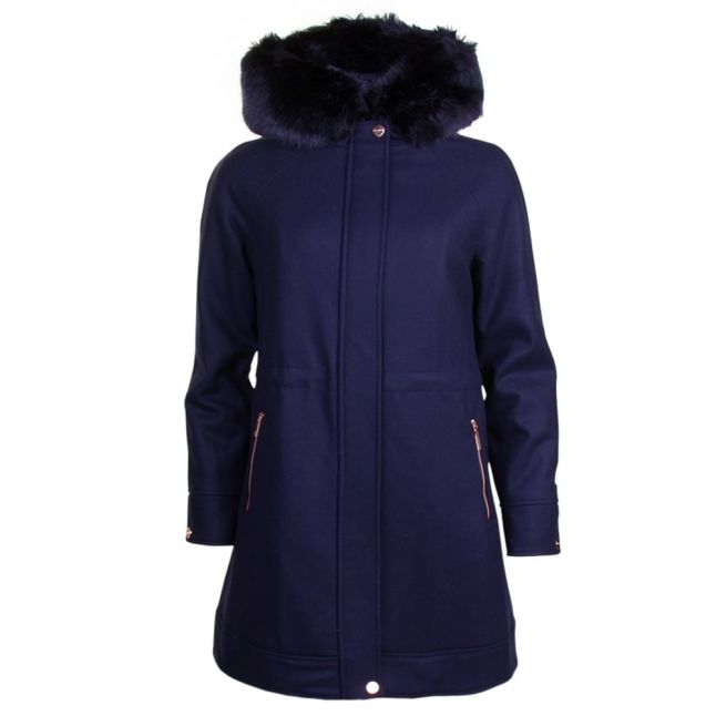 Womens Navy Kalissa Fur Hooded Parka