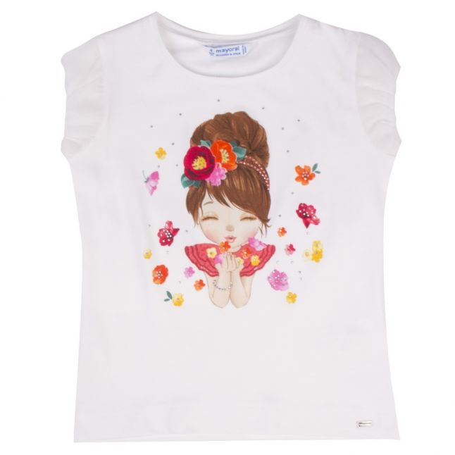 Girls White Floral Girl S/s T Shirt