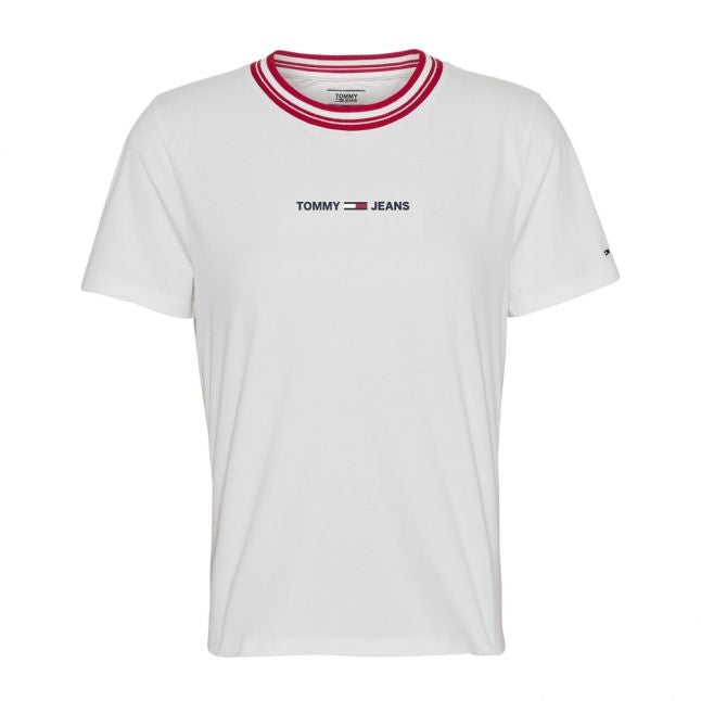 Womens White Contrast Rib Logo S/s T Shirt