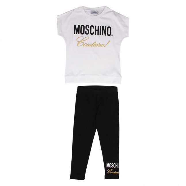 Girls White/Black Couture Logo T Shirt & Leggings Set