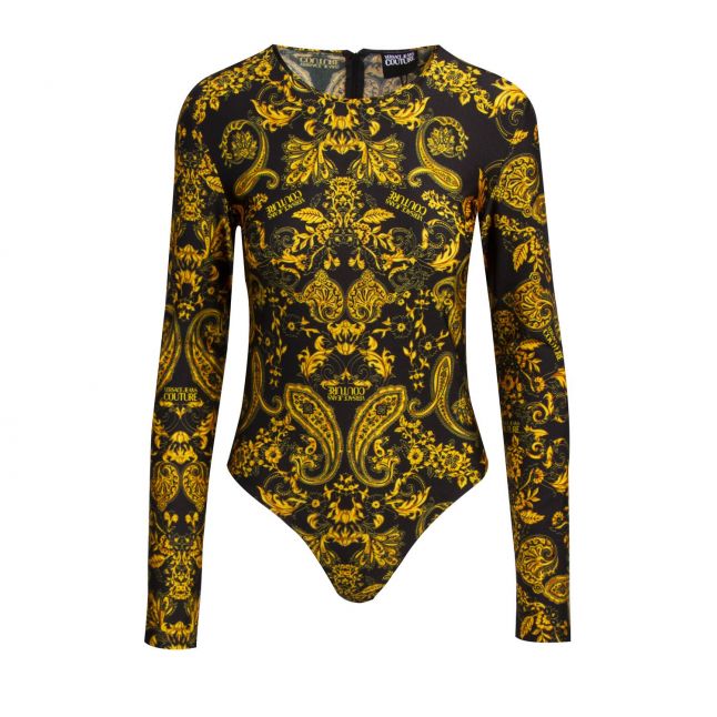 Womens Black Gold Paisley Print L/s Bodysuit