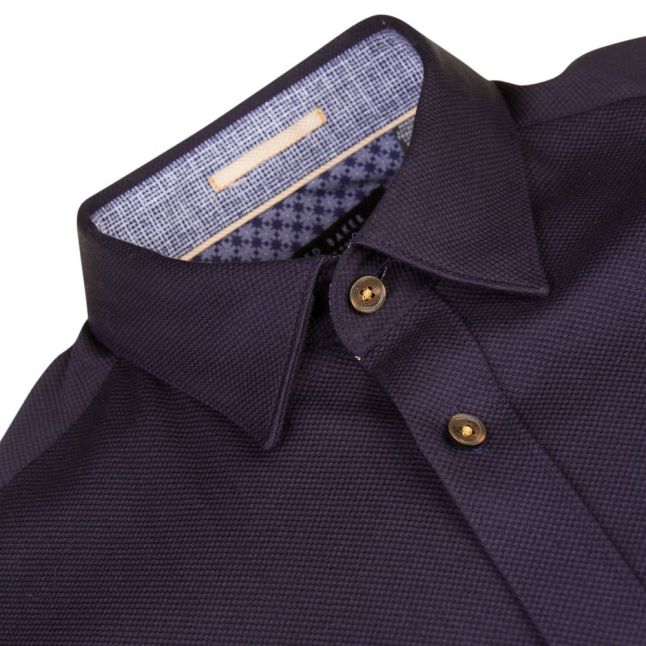 Mens Navy Ital Textured S/s Shirt