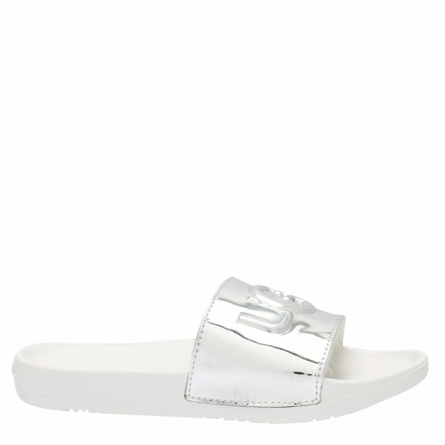 Womens Silver Royale Graphic Metallic Slides