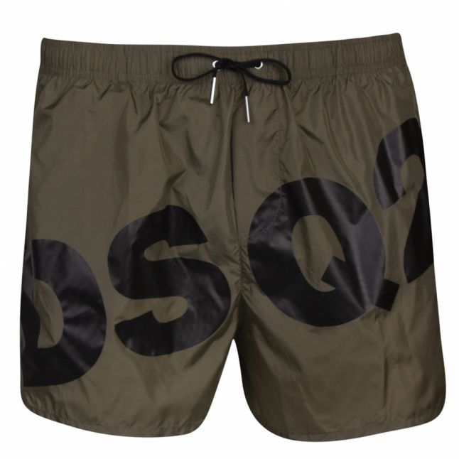 Mens Green/Black Big Logo Boxer Swim Shorts