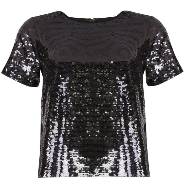 Womens Black Sequin S/s Top