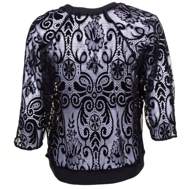 Womens Black Velvet Patterned Sheer Top