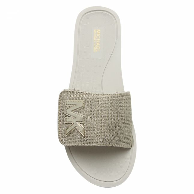 Womens Pale Gold Logo Lurex Slides