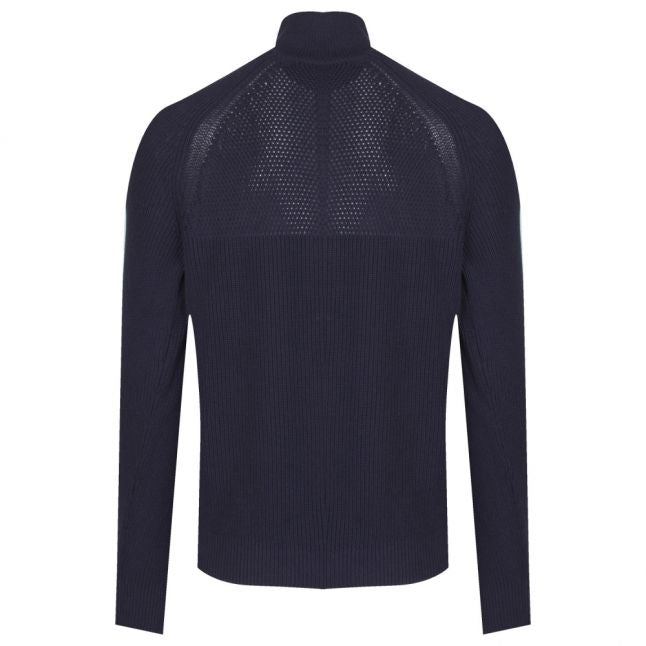 Casual Mens Dark Blue Karby Half Zip Knitted Top