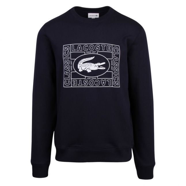 Mens Navy Blue Oversized Logo Crew Sweat Top