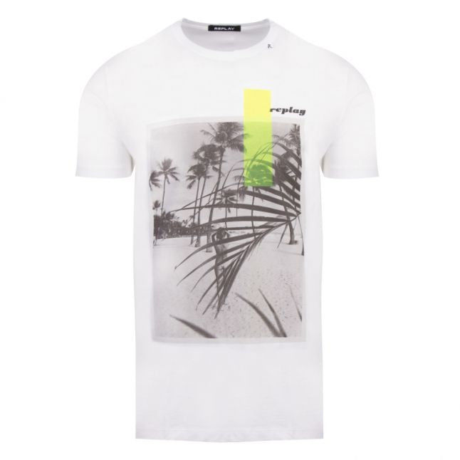 Mens White Beach Image S/s T Shirt