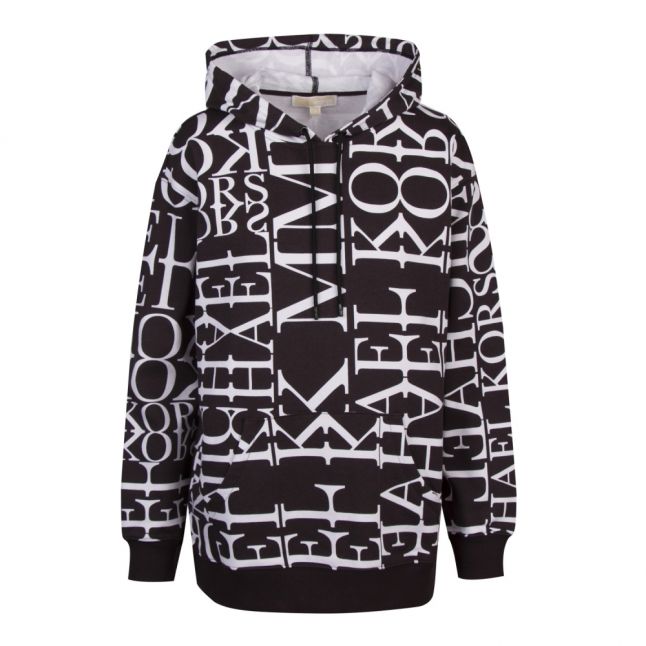 Womens Black/White Logo Printed Hoodie