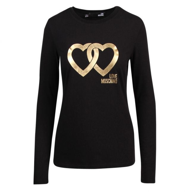 Womens Black Metallic Hearts Slim Fit L/s T Shirt