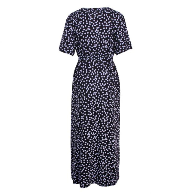 Womens Dark Navy Polka Dot Belted Midi Dress