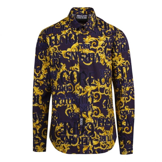 Mens Dark Blue Baroque Logo Print Slim Fit L/s Shirt