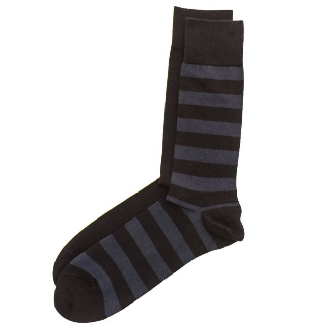 Mens Dark Blue Twopack Block Stripe Socks (5-11)