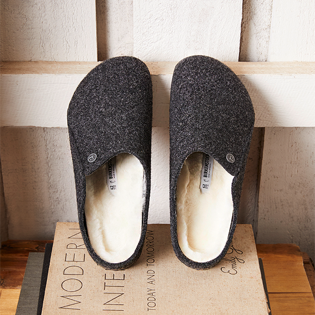 Mens Anthracite Felt Zermatt Shearling Slippers