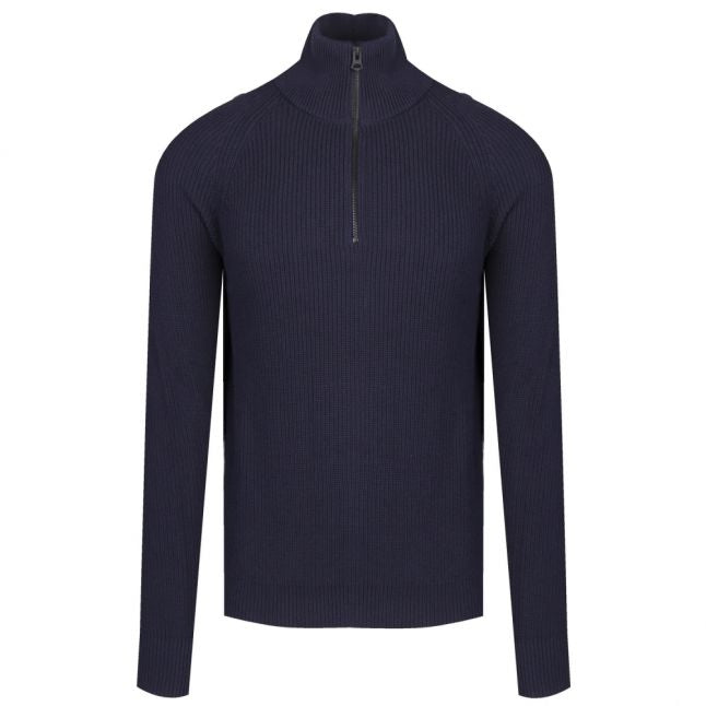 Casual Mens Dark Blue Karby Half Zip Knitted Top