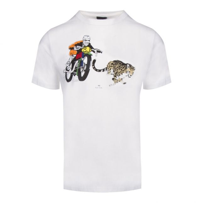 Mens White Cheetah Motorcycle Regular Fit S/s T Shirt