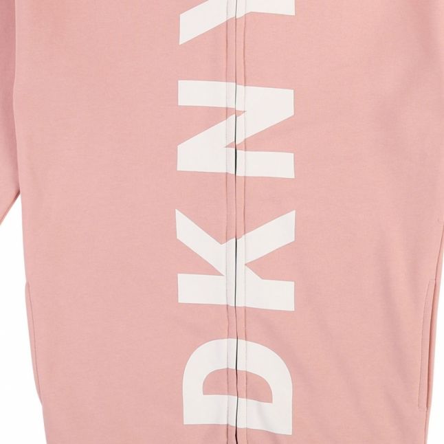 Girls Pink Long Logo Hooded Zip Sweat Top