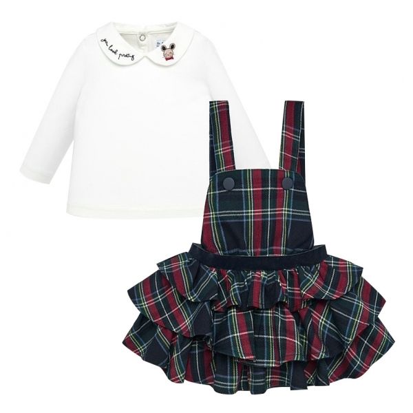 Infants Navy Tartan Pinafore Dress & Top Set