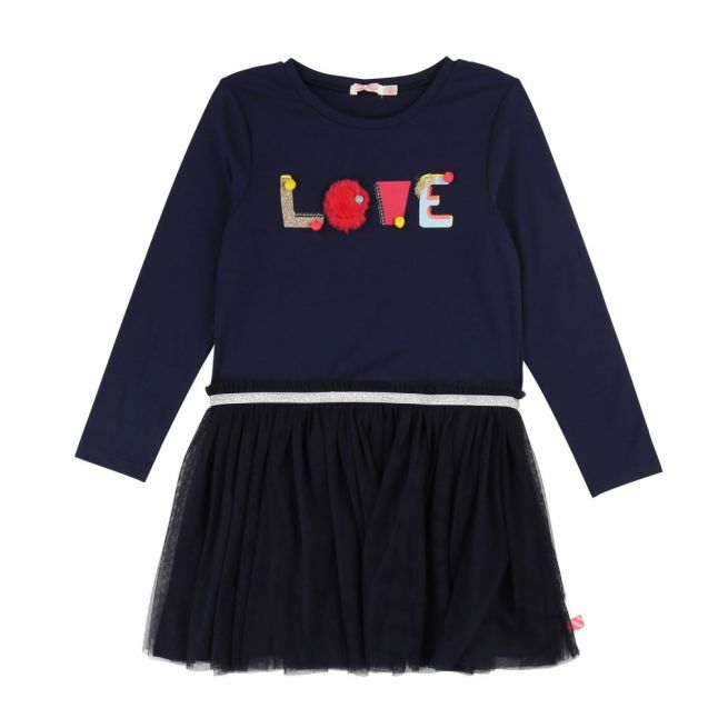 Girls Navy Love Net Skirt Dress