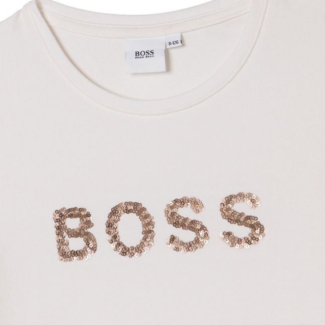 Girls Off White Sequin Logo S/s T Shirt