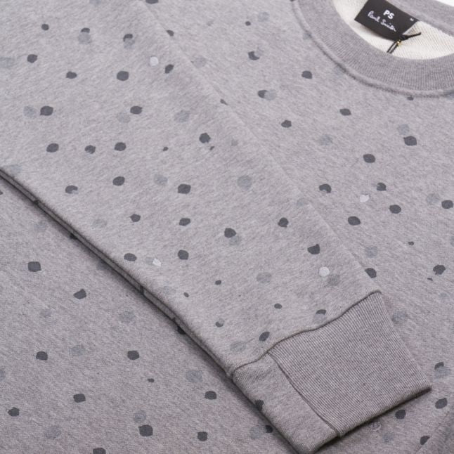 Mens Grey Melange Spot Crew Sweat Top