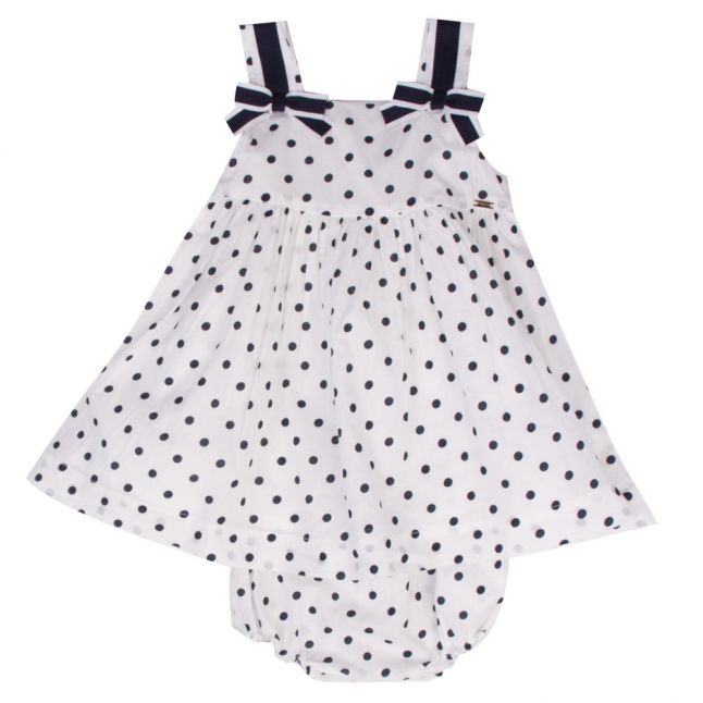 Infant White/Navy Polka Dot & Bows Dress