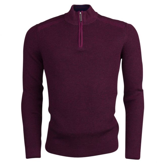 Mens Purple Pistach Half Zip Knitted Jumper