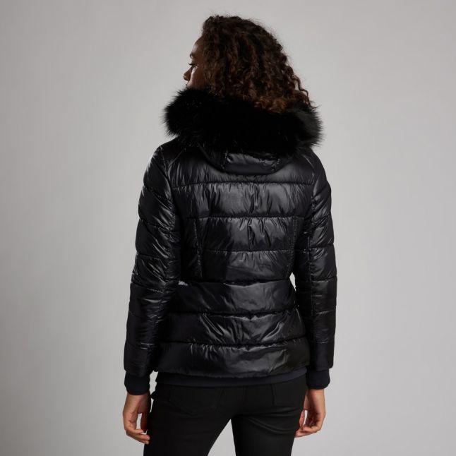 Womens Black Premium Strike Hooded Quilted Jacket