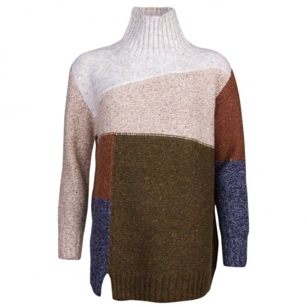 Womens Dusty Olive Anna Patchwork Knitted Jumper